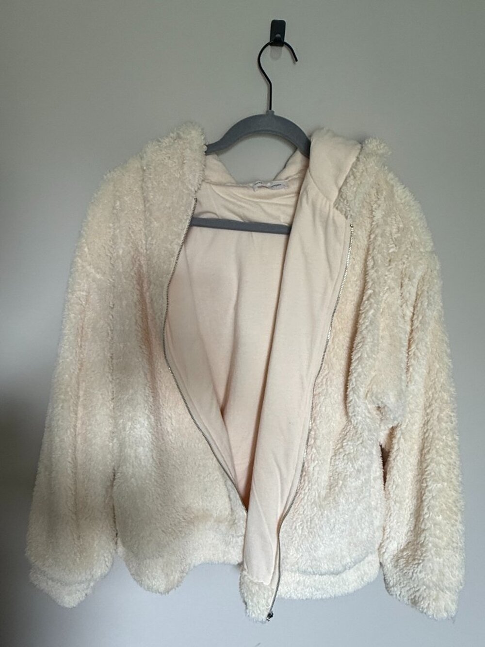 Daryl-Ann Denner Pink Lily Sherpa Hoodie Cream Zip Up Jacket Size L